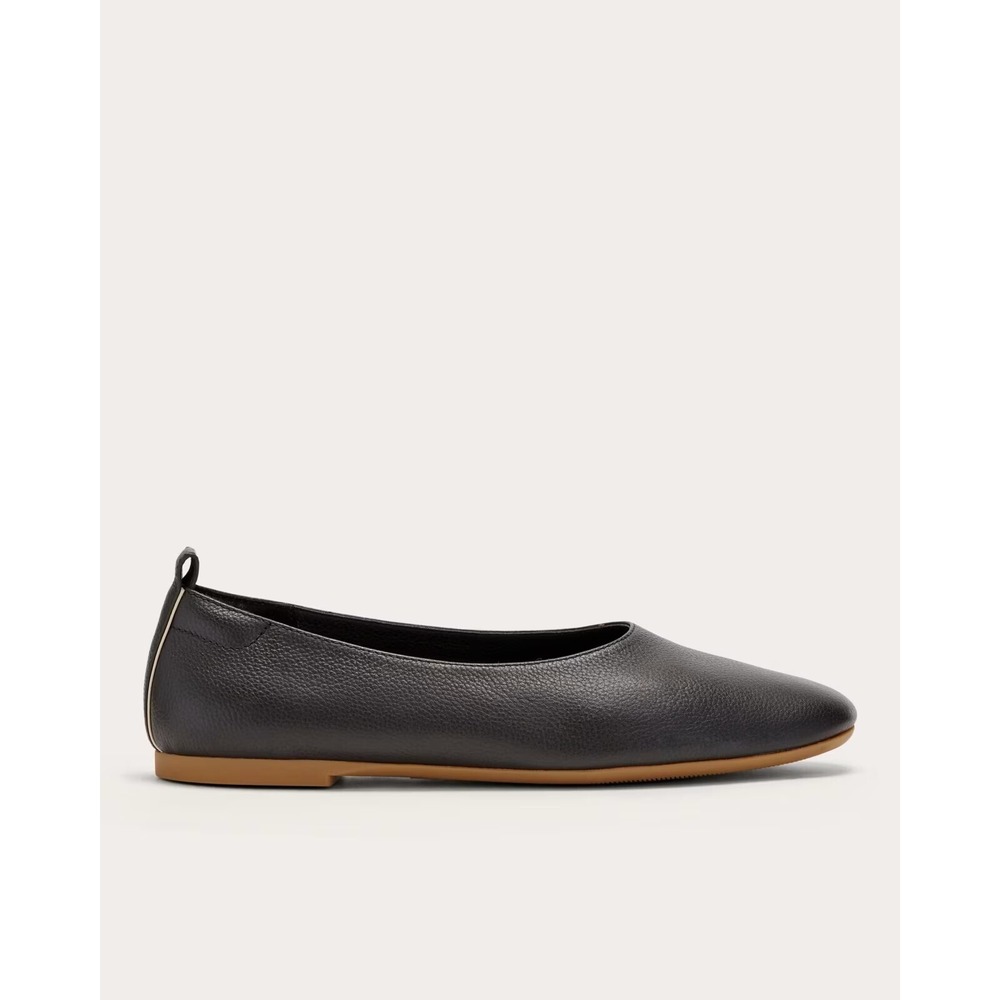 Everlane Black Leather Ballet Flat with Tan Sole